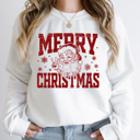 Large White Merry Christmas Vintage Santa Fleece Sweatshirt, Peace Santa Pullover