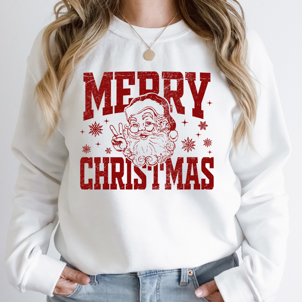 Merry Christmas Vintage Santa Fleece Sweatshirt, Peace Santa Pullover