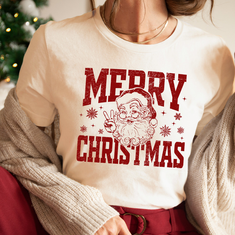 Merry Christmas Vintage Santa Graphic Tee, Peace Santa Shirt