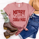 XXL Mauve Merry Christmas Vintage Santa Graphic Tee, Peace Santa Shirt