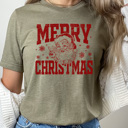 XXL Olive Merry Christmas Vintage Santa Graphic Tee, Peace Santa Shirt