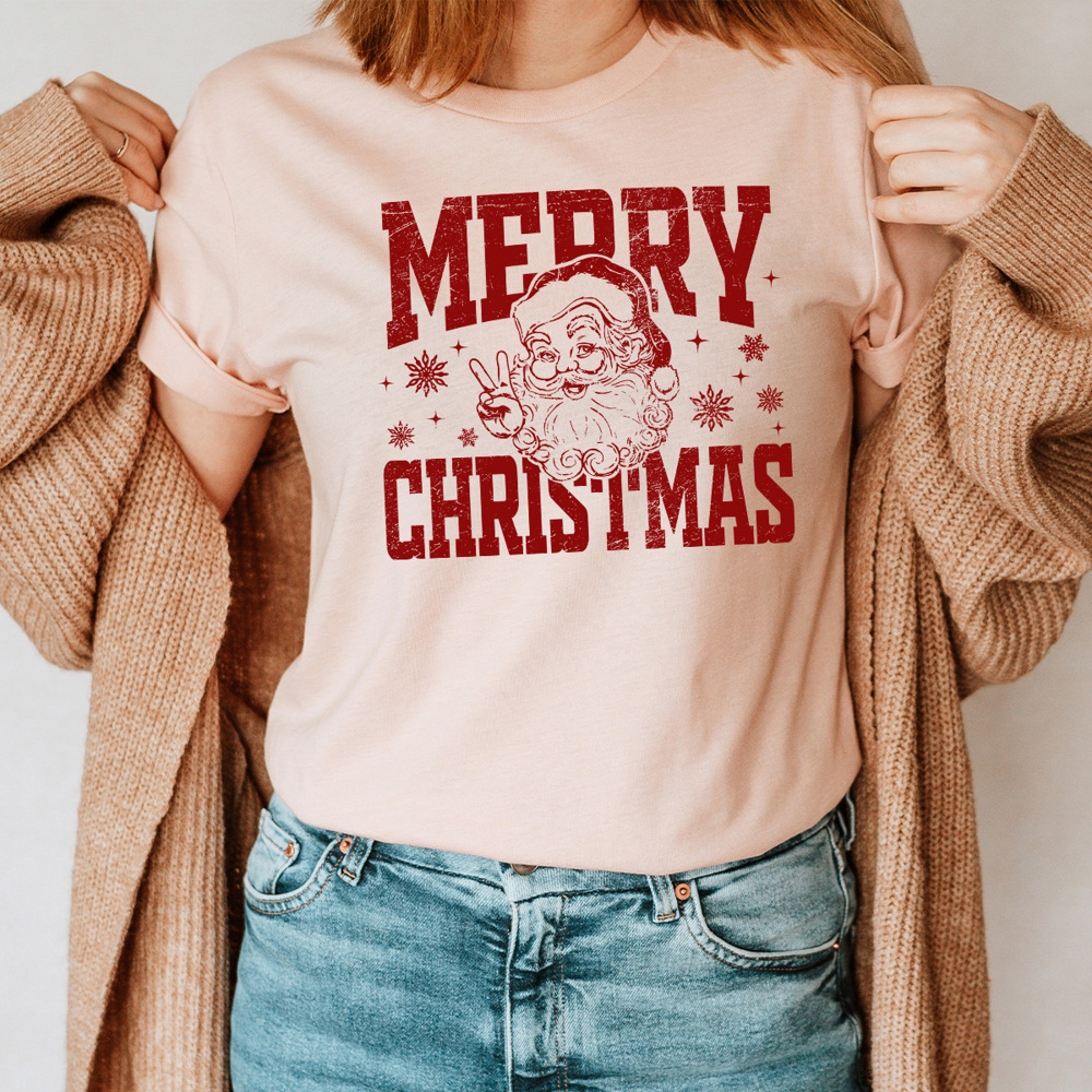 Merry Christmas Vintage Santa Graphic Tee, Peace Santa Shirt