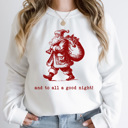 Large White And To All A Good Night Santa Fleece Sweatshirt, Vintage Christmas Pullover