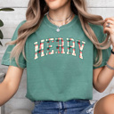 Medium Light Green Christmas Plaid Merry Comfort Colors Tee, Plaid Christmas Shirt