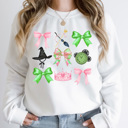  Pink And Green Witches Gird Fleece Sweatshirt, Pink And Green Bows Pullover 