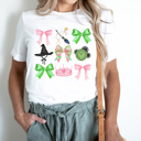  Pink And Green Witches Gird Graphic Tee, Pink And Green Bows Shirt