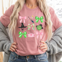 XXL Mauve Pink And Green Witches Gird Graphic Tee, Pink And Green Bows Shirt