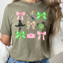 XXL Olive Pink And Green Witches Gird Graphic Tee, Pink And Green Bows Shirt