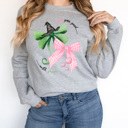  Pink Goes Good With Green Bows Fleece Sweatshirt, Pink And Green Witches Bows Pullover 