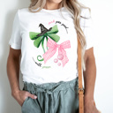  Pink Goes Good With Green Bows Graphic Tee, Pink And Green Witches Bows Shirt