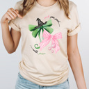 XXL Cream Pink Goes Good With Green Bows Graphic Tee, Pink And Green Witches Bows Shirt