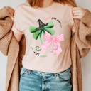 XXL Peach Pink Goes Good With Green Bows Graphic Tee, Pink And Green Witches Bows Shirt