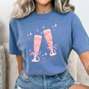 XXL Blue Jean Pink Champagne Glasses Comfort Colors Tee, Sparkle Pink Bow Party Shirt, New Years