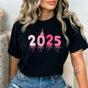 Large Black 2025 Pink Balloons Comfort Colors Tee, New Year Eve Party Shirt 