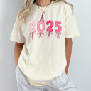 XXL Ivory 2025 Pink Balloons Comfort Colors Tee, New Year Eve Party Shirt 