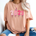 Large Peachy 2025 Pink Balloons Comfort Colors Tee, New Year Eve Party Shirt 