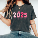 Large Pepper 2025 Pink Balloons Comfort Colors Tee, New Year Eve Party Shirt 