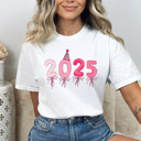 Large White 2025 Pink Balloons Comfort Colors Tee, New Year Eve Party Shirt 