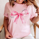 Large Pink Happy Valentine's Pink Watercolor Bow Graphic Tee, Love Bow Shirt