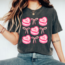  Coquette Pink Bow And Cake Comfort Colors Tee, Girl Bow Shirt