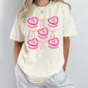 XXL Ivory Coquette Pink Bow And Cake Comfort Colors Tee, Girl Bow Shirt