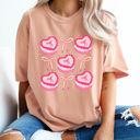 XXL Peachy Coquette Pink Bow And Cake Comfort Colors Tee, Girl Bow Shirt