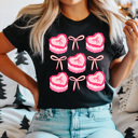 XXL Black Coquette Pink Bow And Cake Graphic Tee, Girl Bow Shirt