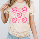 XXL Cream Coquette Pink Bow And Cake Graphic Tee, Girl Bow Shirt