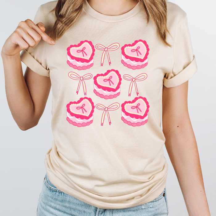 Coquette Pink Bow And Cake Graphic Tee, Girl Bow Shirt