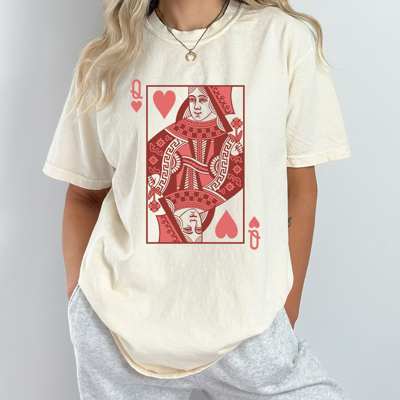 Queen Of Hearts Card Comfort Colors Tee, Heart Playing Card Shirt