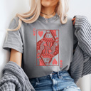 XXL Gray Queen Of Hearts Card Comfort Colors Tee, Heart Playing Card Shirt