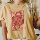 XXL Mustard Queen Of Hearts Card Comfort Colors Tee, Heart Playing Card Shirt