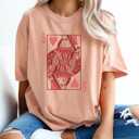 XXL Peachy Queen Of Hearts Card Comfort Colors Tee, Heart Playing Card Shirt