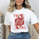 XXL White Queen Of Hearts Card Comfort Colors Tee, Heart Playing Card Shirt