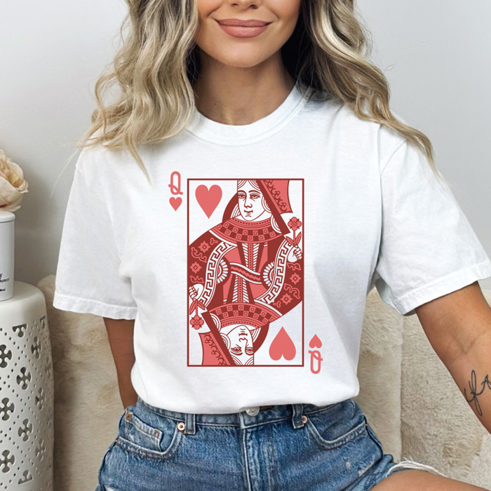 Queen Of Hearts Card Comfort Colors Tee, Heart Playing Card Shirt