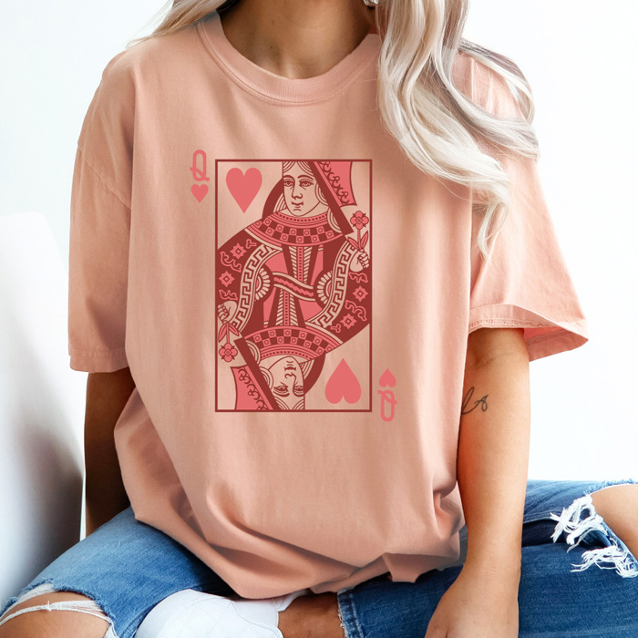 Queen Of Hearts Card Comfort Colors Tee, Heart Playing Card Shirt