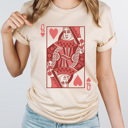 XXL Cream Queen Of Hearts Card Graphic Tee, Heart Playing Card Shirt