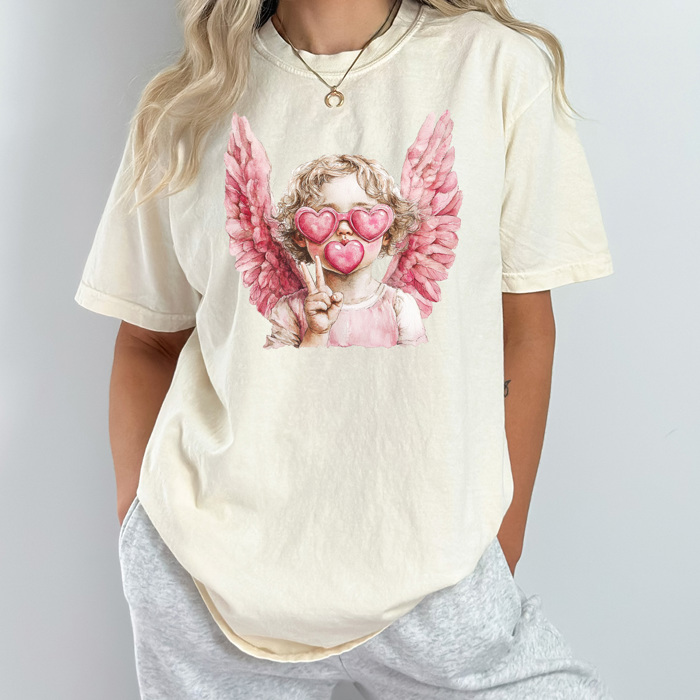 Bubble Blowing Cupid Valentines Comfort Colors Tee, Pink Heart Galantine's Day Shirt