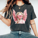 XXL Pepper Bubble Blowing Cupid Valentines Comfort Colors Tee, Pink Heart Galantine's Day Shirt