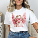 Large White Bubble Blowing Cupid Valentines Comfort Colors Tee, Pink Heart Galantine's Day Shirt