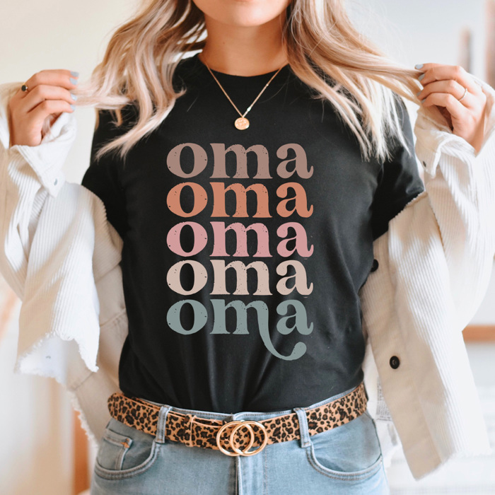 Oma Grandma Graphic Tee, Colorful Grandma Tee