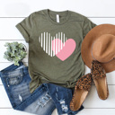 XXL Olive Abstract Heart Valentines Day Graphic Tee, Love Shirt