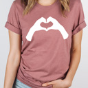 XXL Mauve Heart Hands Love Graphic Tee, Valentines I Love You Shirt