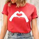 XXL Heather Red Heart Hands Love Graphic Tee, Valentines I Love You Shirt