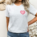 Medium Ash Gray Swipe Left Candy Heart Graphic Tee, Galantines Day Shirt