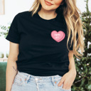 Large Black Swipe Left Candy Heart Graphic Tee, Galantines Day Shirt