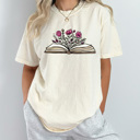  Floral Blooming Book Comfort Colors Tee, Book Lovers Tee, Reading Shirt 