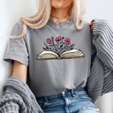 XXL Gray Floral Blooming Book Comfort Colors Tee, Book Lovers Tee, Reading Shirt 