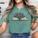 XXL Light Green Floral Blooming Book Comfort Colors Tee, Book Lovers Tee, Reading Shirt 