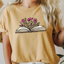 XXL Mustard Floral Blooming Book Comfort Colors Tee, Book Lovers Tee, Reading Shirt 